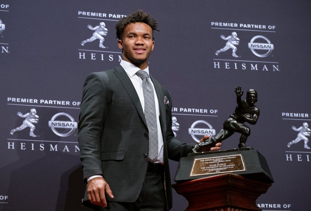 Kyler Murray with the Heisman trophy, after he won the award in 2019.