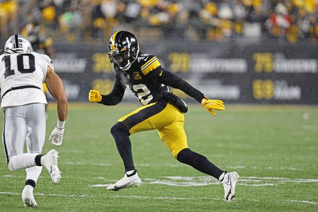 James Pierre playing a coverage snap as a member of the Pittsburgh Steelers.