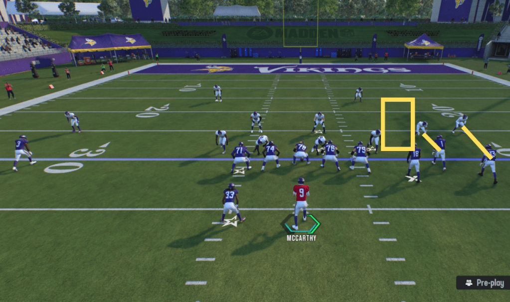Zone coverage against a condensed offensive formation, shown in Madden